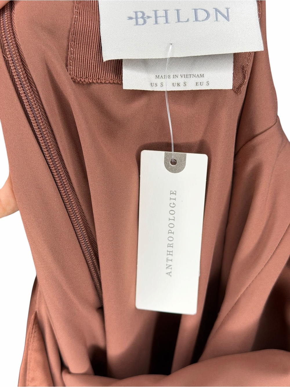 BHLDN Copper Satin Midi Dress Open Back Women's Size Small NWT Side Slit - Picture 9 of 11